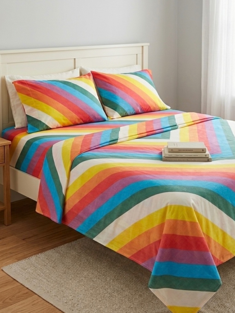 Vintage Thomaston Aspen Rainbow Stripe Queen Sheet Set - 4 Piece Retro Bedding